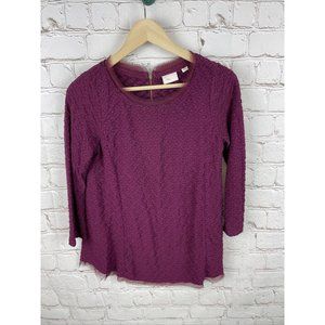 Anthropologie Postmark Size Med Blouse Top Textured Chiffon Trim Swing Burgundy